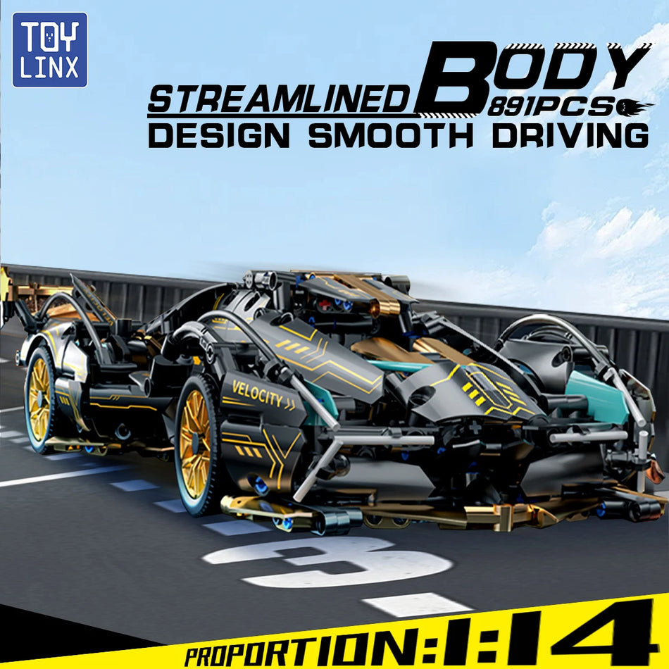 V12 Black Gold 981Piece Cyberpunk Racing Car Model Kit