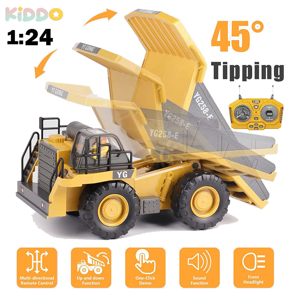 CONUSEA RC Graafmachine Kiepwagen 1/24, 9CH Afstandsbediening Bulldozer Speelgoed