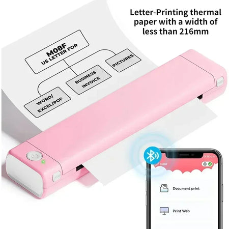 M08F A4 Portable Thermal Printer &ndash; Bluetooth Printing Pink Letter