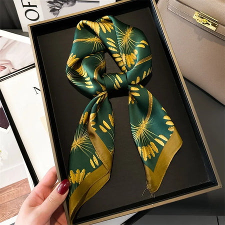 HVATILAWC 70X70cm Big Square Silk Scarf &ndash; Elegant Vintage Print Design
