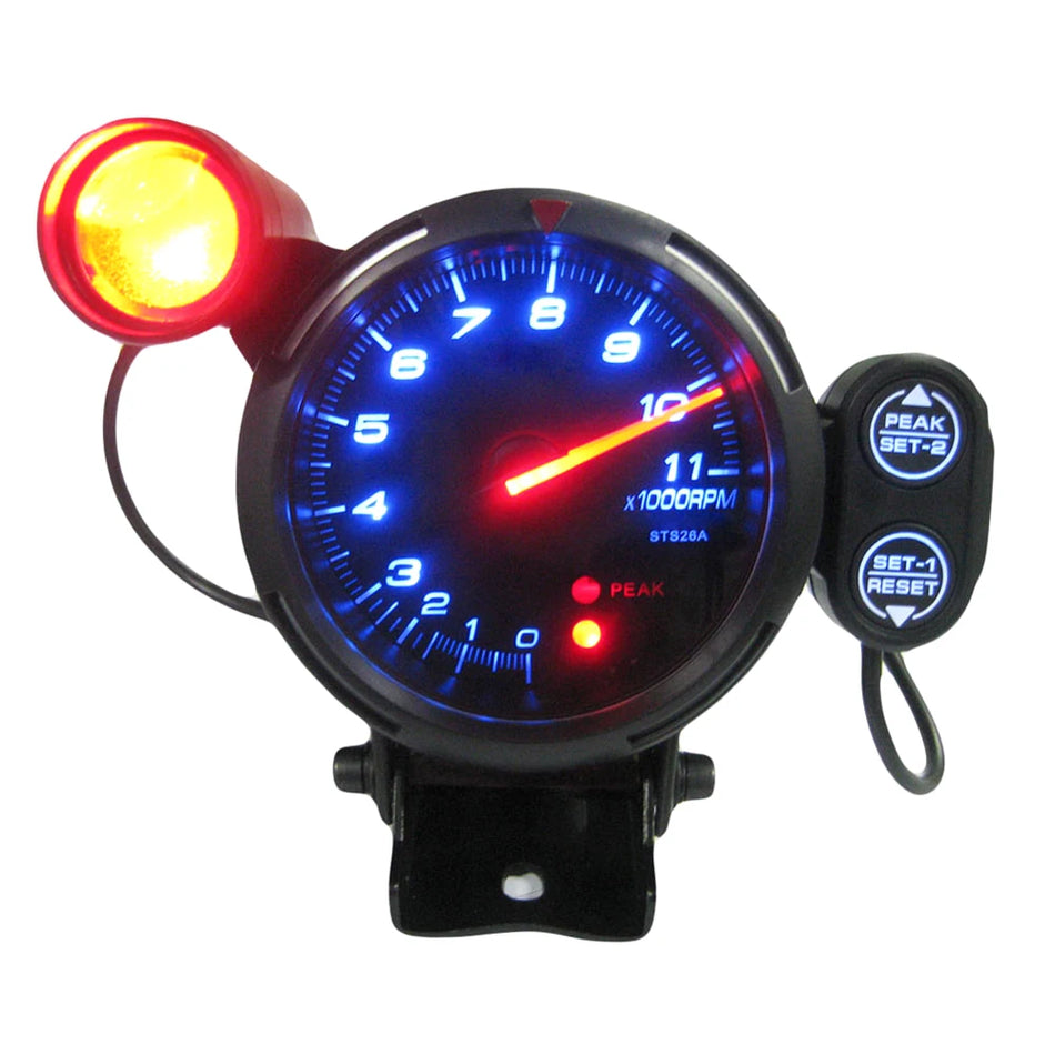 Kit de tachometru de 3.5 inch cu afișaj cu pointer LED albastru, față neagră, lentilă fumurie