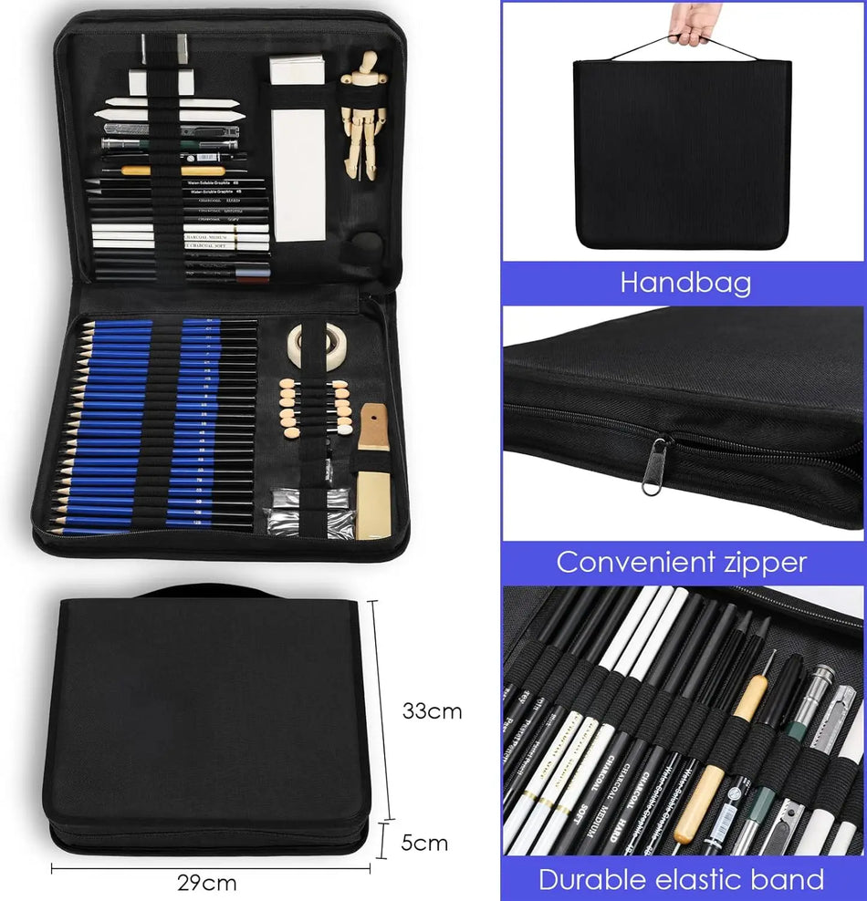 Σετ Σχεδίασης για Επαγγελματίες Μολύβια Σκίτσου Κάρβουνο Φορητή Θήκη 80τμχ