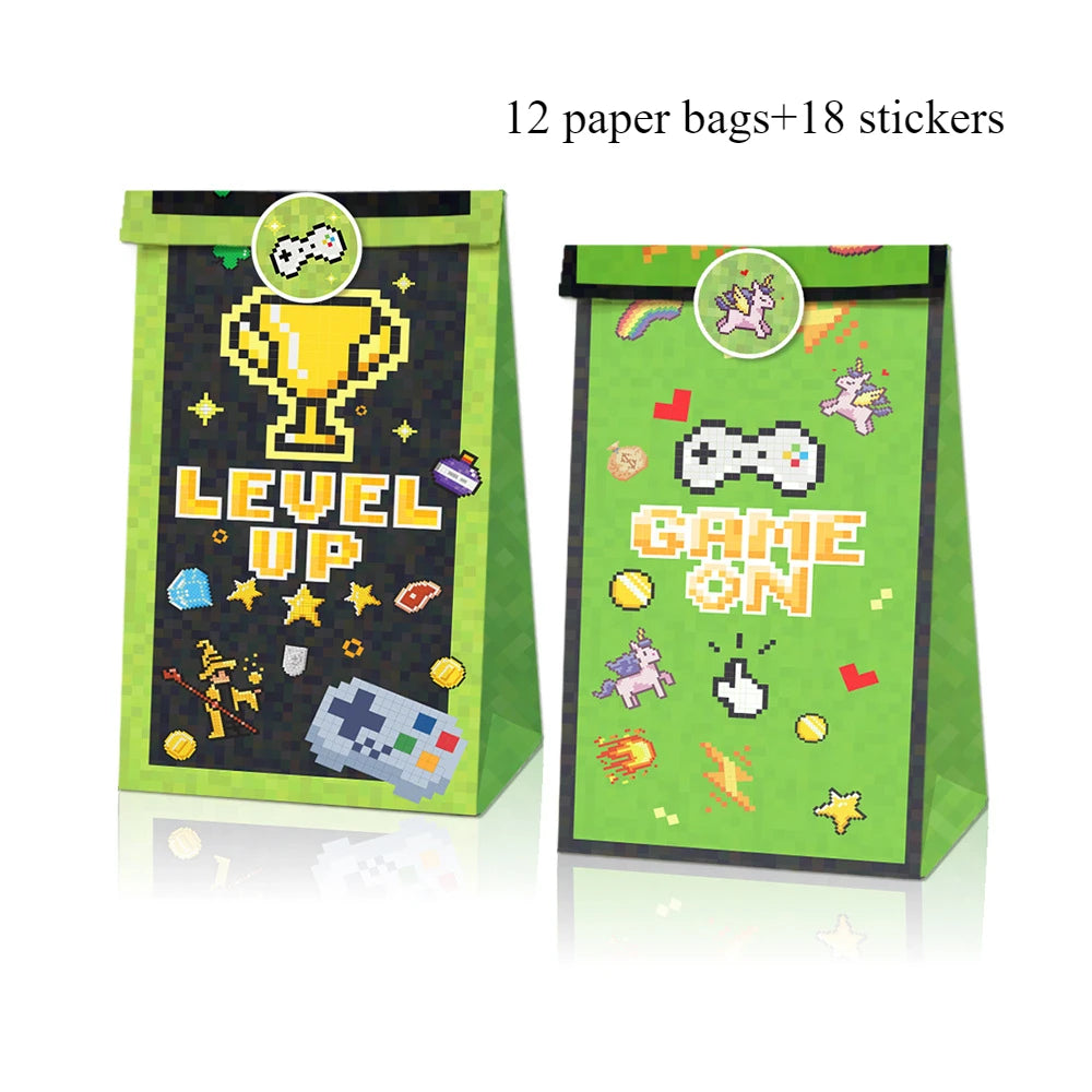 Game Pixel Mosaic Kraft Paper Candy Bags - 12/24/48pcs for Kids Parties mix B / 12pcs / 22X12X8cm