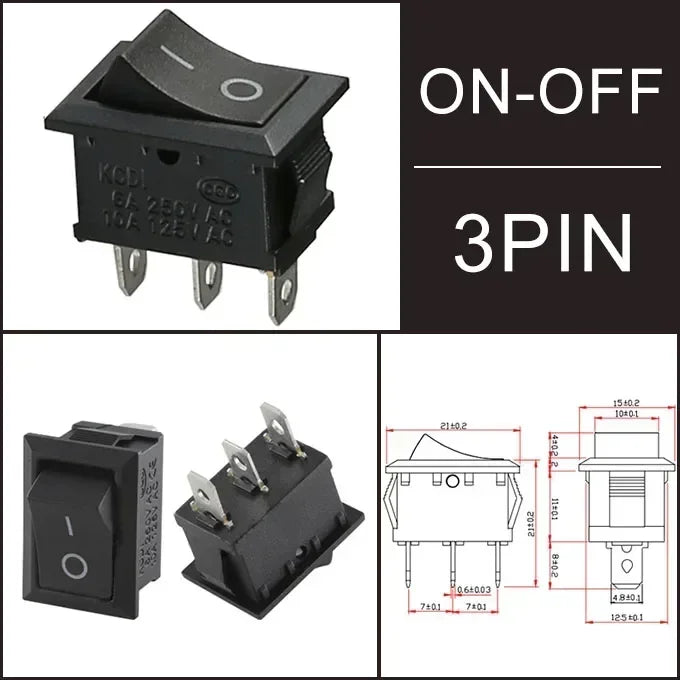KCD1 Snap-In Boat Rocker Switch &ndash; Reliable On Off Functionality Black 3Pin / 100 PCS