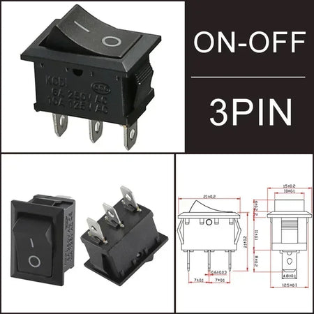 KCD1 Snap-In Boat Rocker Switch &ndash; Reliable On Off Functionality Black 3Pin / 100 PCS