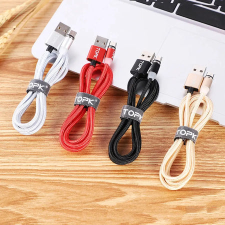 Magnetic Charging Cable 3 IN 1 TOPK 360 Degree Rotating Magnetic Phone Charger Cable Nylon Braided Magnetic Micro USB C Cable by InterCyprus Trading Ltd