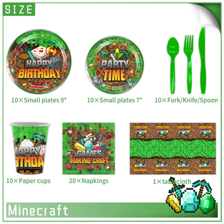 Pixel Game Party Supplies - Disposable Tableware &amp; Decor