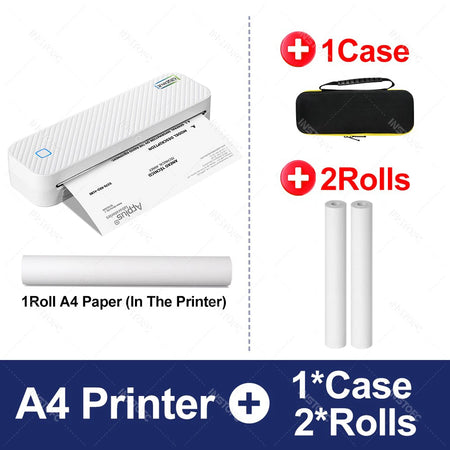 Portable A4 Thermal Printer Bluetooth &ndash; Wireless Printing Add 2Rolls 1Case