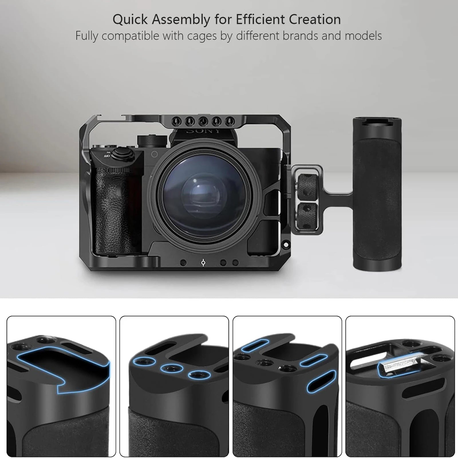 Probty Mini Side Handle Handgrip for DSLR Camera Cage with Cold Shoe Interface