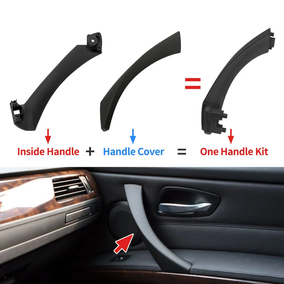 Black Interior Door Pull Handle Trim Kit For BMW 3 Series E90 E91 E92