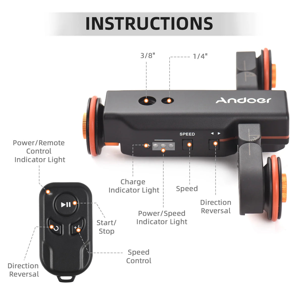 Motorized Camera Video Trolley - Adjustable 3-Speed Slider with Remote