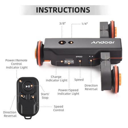 Motorized Camera Video Trolley - Adjustable 3-Speed Slider with Remote