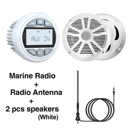 MS-12RV-1 RV Stereo Radio &ndash; Bluetooth IPX5 200W Output Radio White ANT