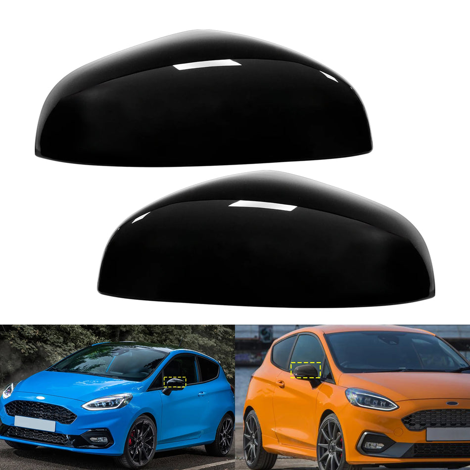 Door Wing Mirror Cover Caps for Ford Fiesta MK8 2017-2022 Gloss Black ABS Plastic, 1 Pair