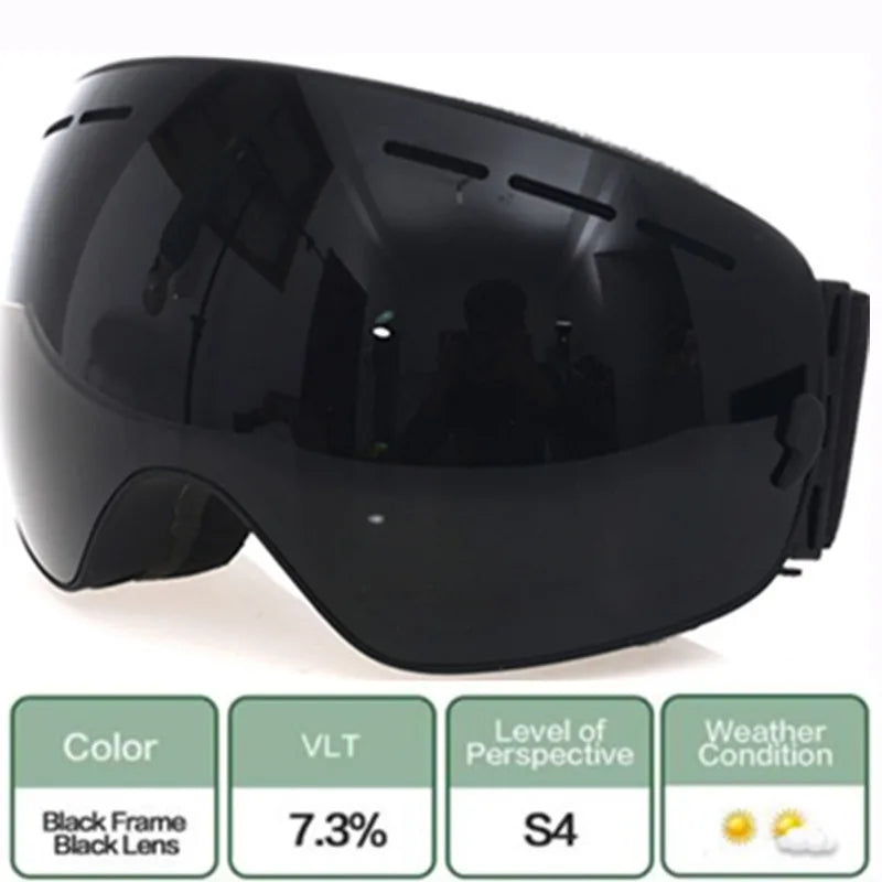 AFS-3100 Ski Snowboard Goggles &ndash; Wide Angle Anti-Fog UV400 BLACK LENS