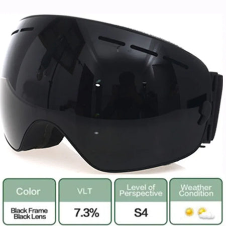 AFS-3100 Ski Snowboard Goggles &ndash; Wide Angle Anti-Fog UV400 BLACK LENS