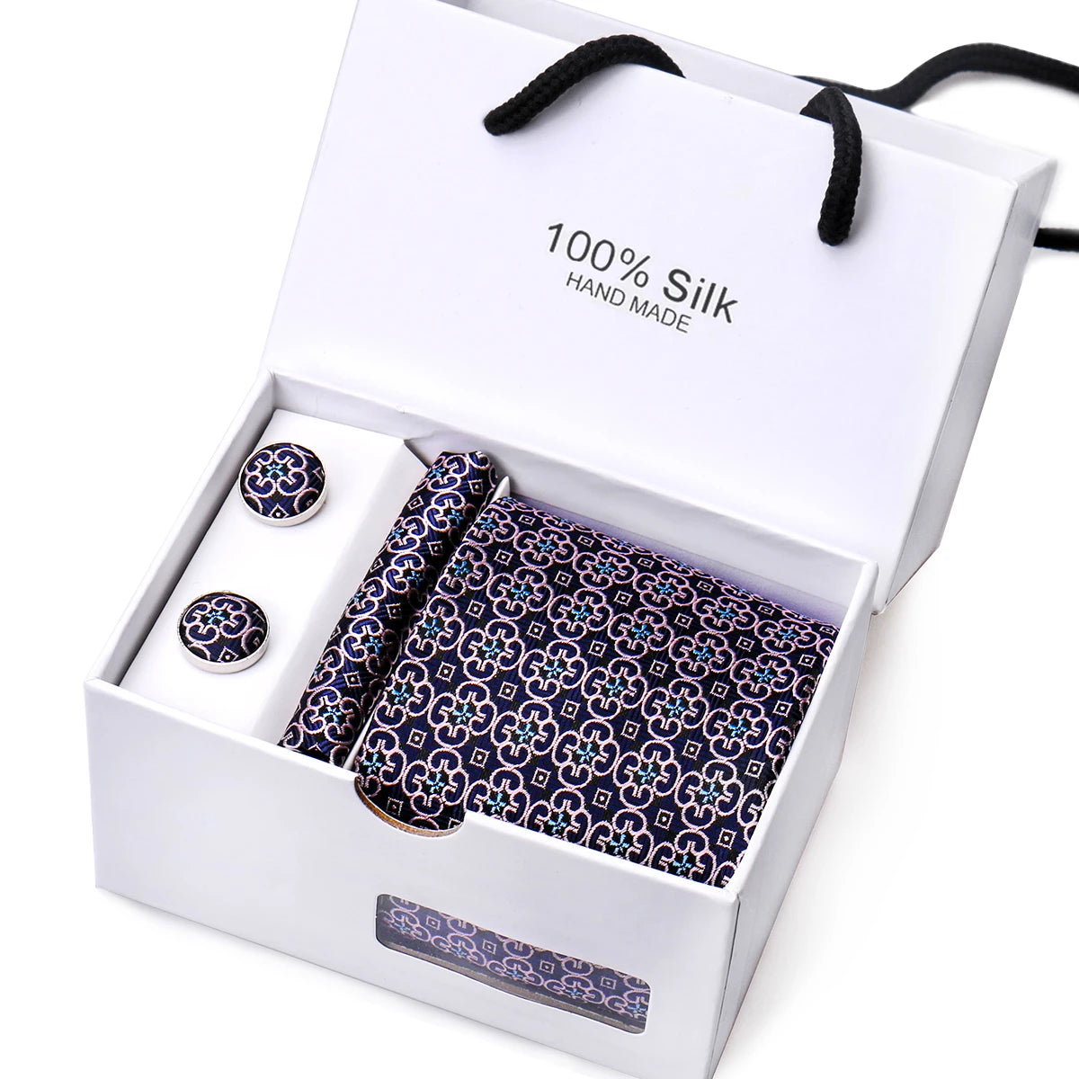 Luxury Men's Paisley Tie Set with Pocket Square &amp; Cufflinks in Gift Box