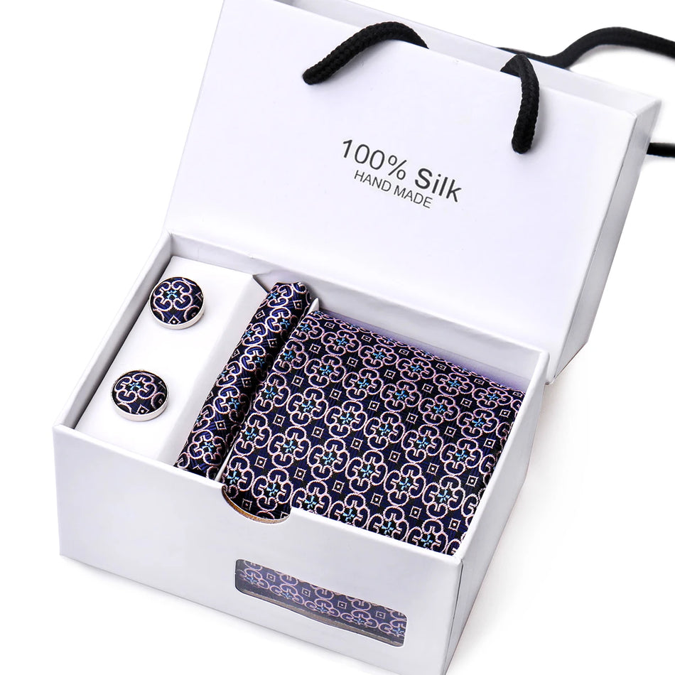 Luxury Men's Paisley Tie Set with Pocket Square &amp; Cufflinks in Gift Box