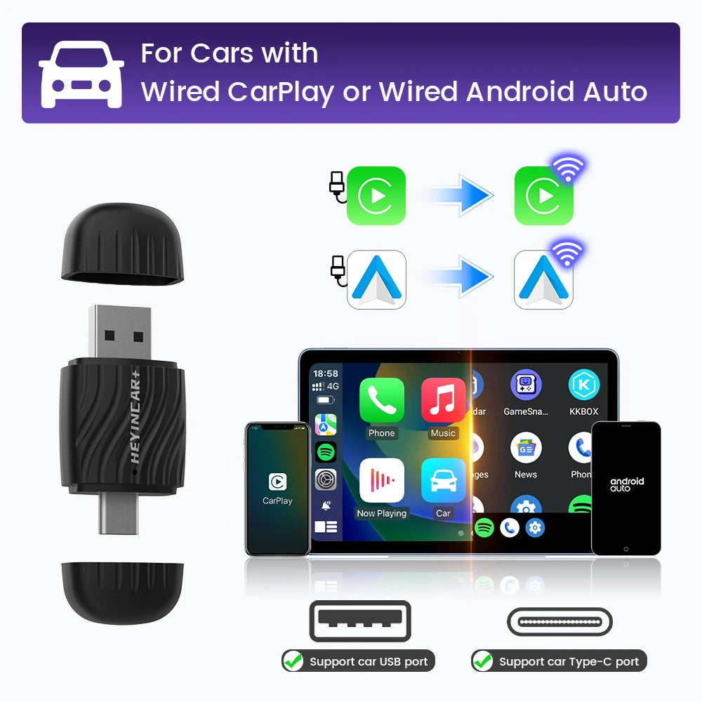 HEYINCAR H-Air2.0 Wireless Carplay Adapter &ndash; Seamless Wireless Android Auto Connectivity H-Air2.0