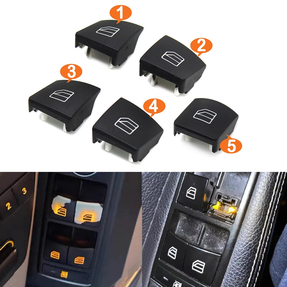 Premium Window Switch Cover Interior Lifter Button Replacement Cap Black for Mercedes-Benz W176