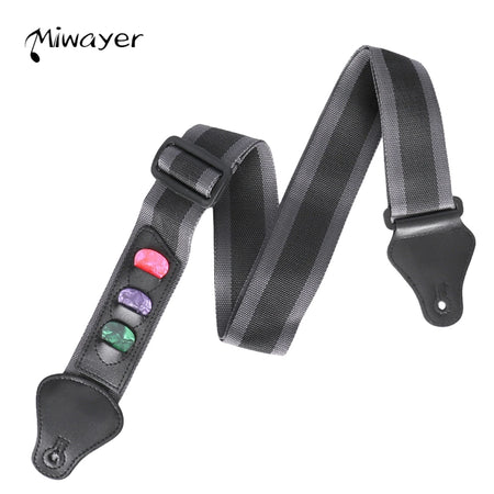 Miwayer 3 Picks Guitar Strap Leather Ends &ndash; Adjustable
