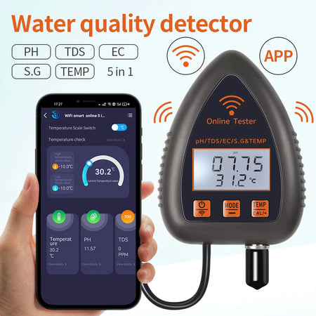 Tuya WiFi 5 In 1 TDS EC Salt SG Temp PH Meter &ndash; App Control