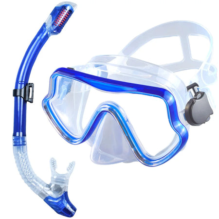 JoyMay Scuba Diving Mask Snorkel Set &ndash; Professional Panoramic View Blue