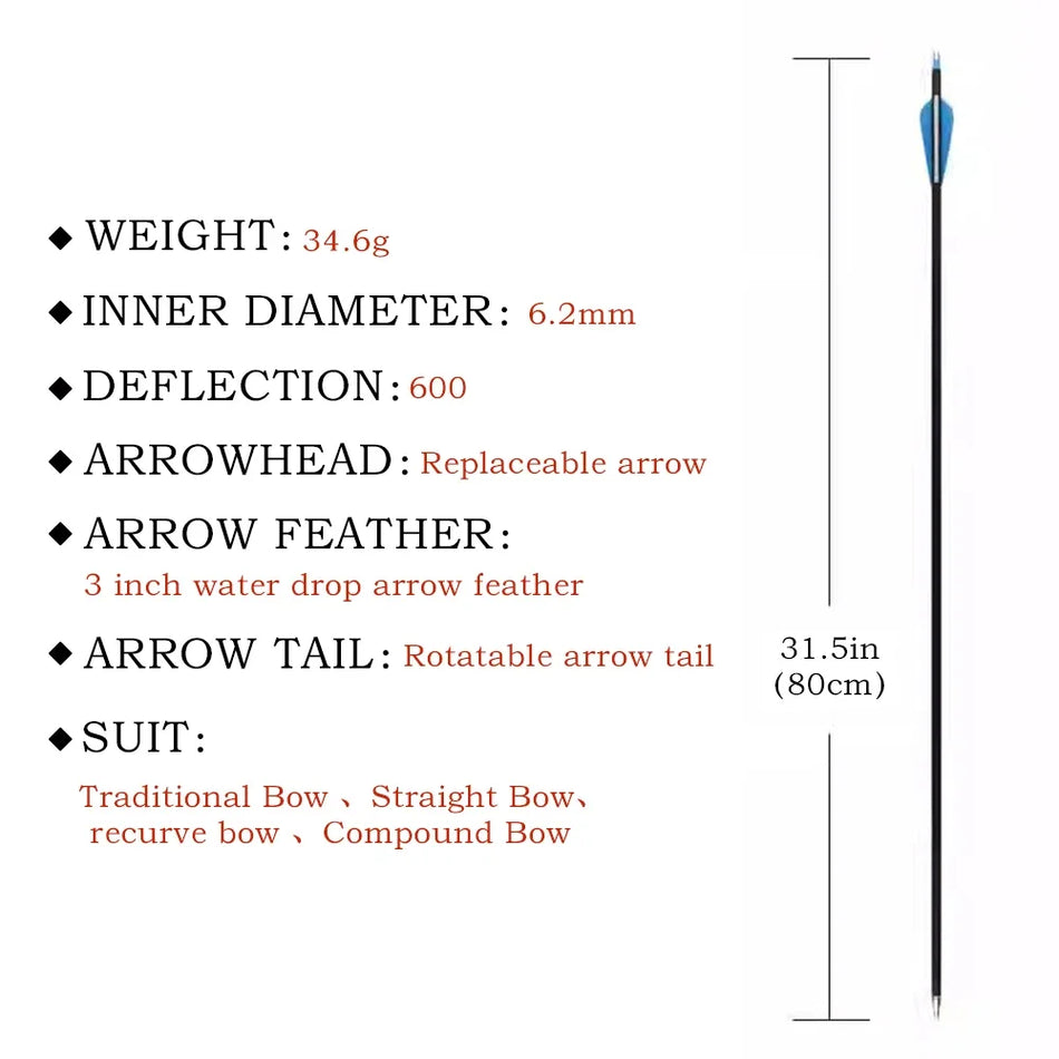 7.8mm Rubber Feather Carbon Arrow 31.5In Detach Arrowhead