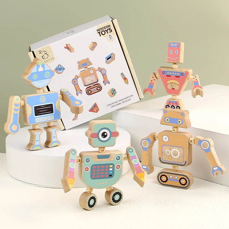 Wooden Animal Dinosaur Robot Building Blocks &ndash; Educational NB390C1-Robot