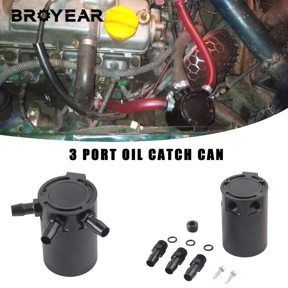 Aluminum Baffled Oil Catch Can With 3 Ports, Universal 180ml Tank by InterCyprus Trading Ltd