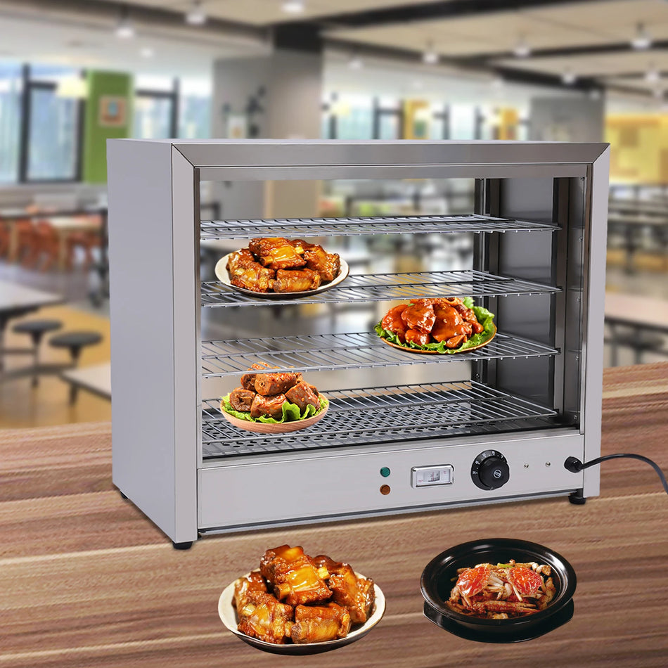 Armario Calentador de Comida de 4 Niveles con Estantes Ajustables, Acero Inoxidable