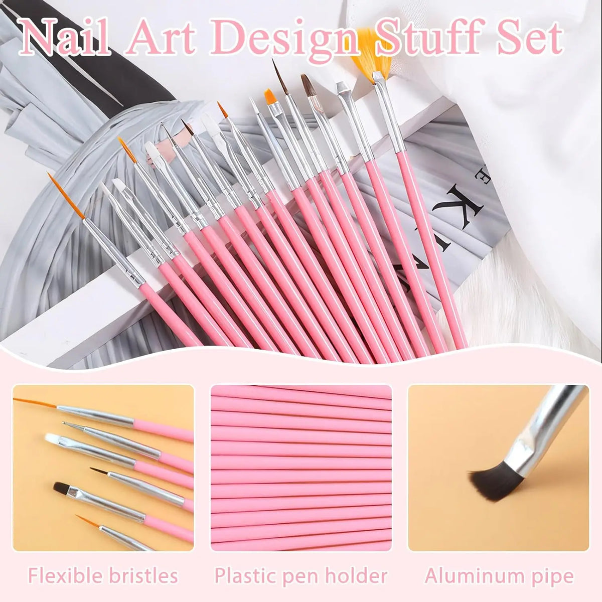 YIKOOLIN 15pcs Nail Paint Brushes Set &ndash; Nail Art Tools
