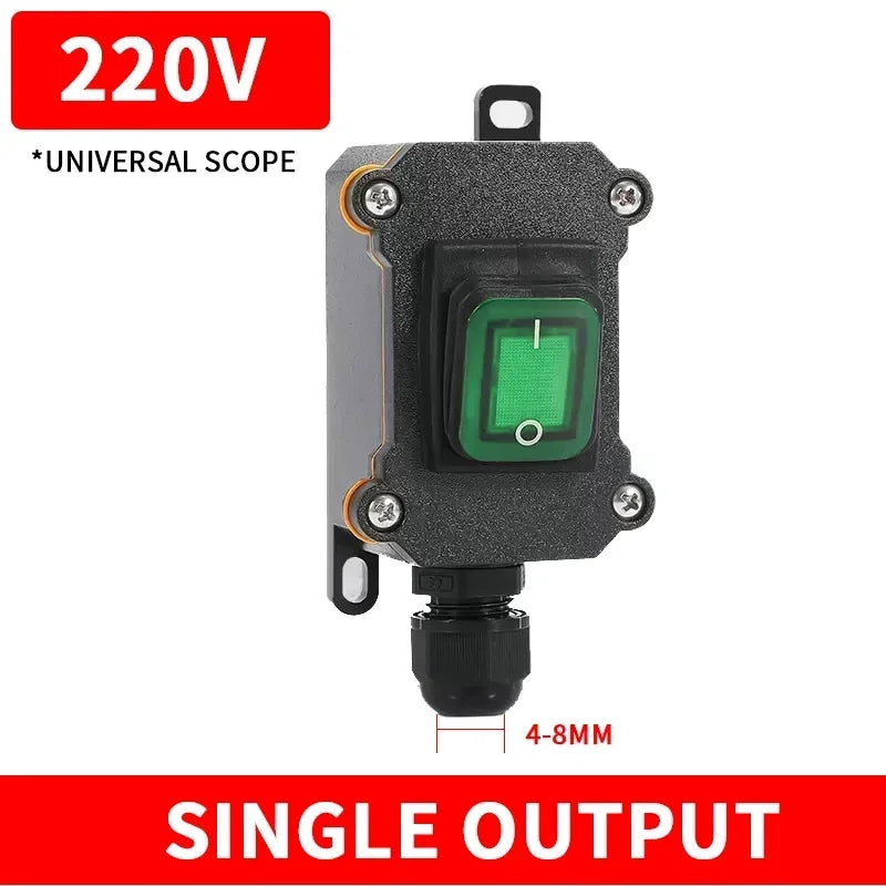 IP65 Waterproof Outdoor Rocker Switch with LED Indicator and Inline Cord Single  green 220V / 5 PCS
