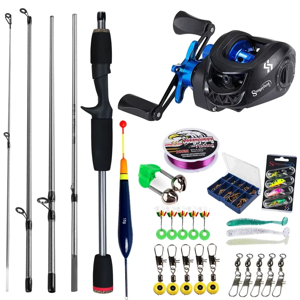 Sougayilang Baitcasting Fishing Rod &amp; Reel Combo - 5 Section Rod &amp; 7.2:1 Gear Ratio for Bass Carp Fishing Blue B / 170M-Right Hand