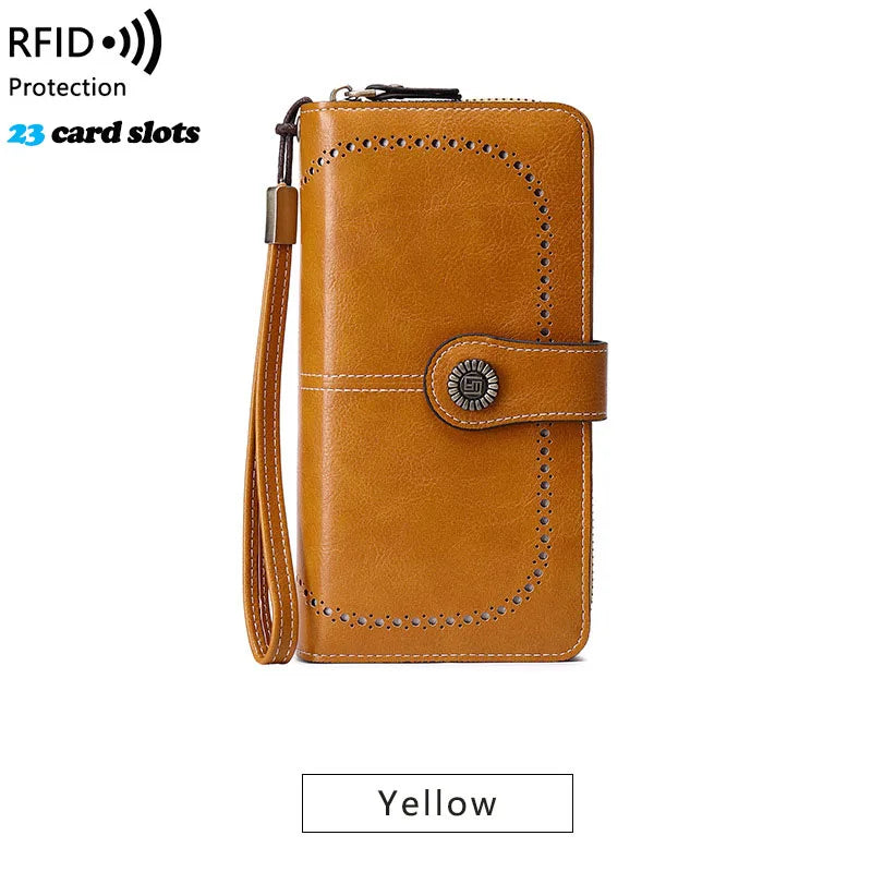 YIYUEQIANLI RFID Anti-theft Leather Clutch Wallet for Women Yellow-1