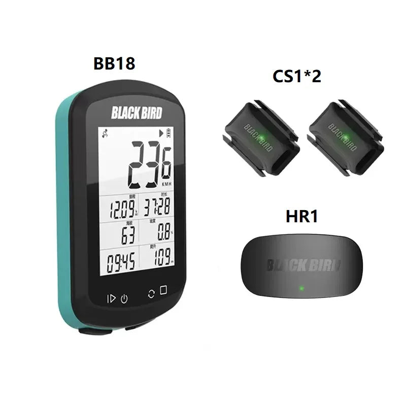 BLACKBIRD GPS Bike Computer BB18 &ndash; Wireless Waterproof Speedometer and Odometer Blue BB18 HR1 2xCS1