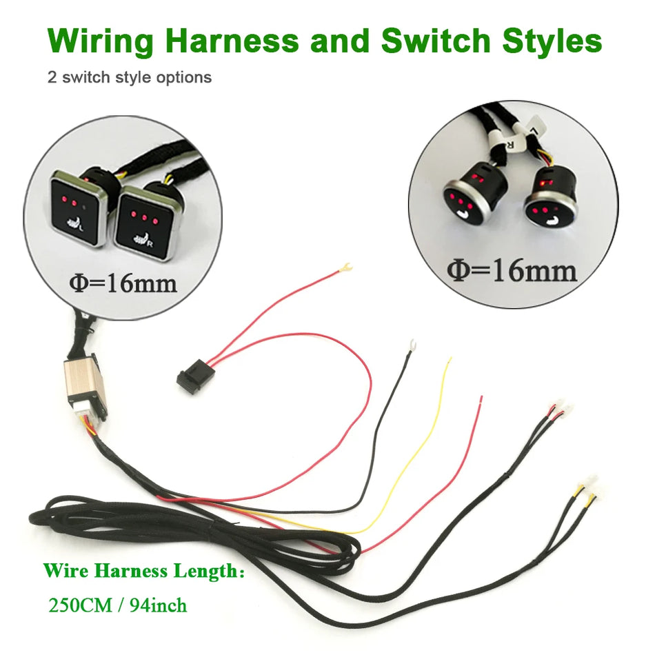 Комплект отопление за автомобилни седалки за 2 седалки, 12V 25W въглероден отоплителен подложка с 3 нива на двойно управление