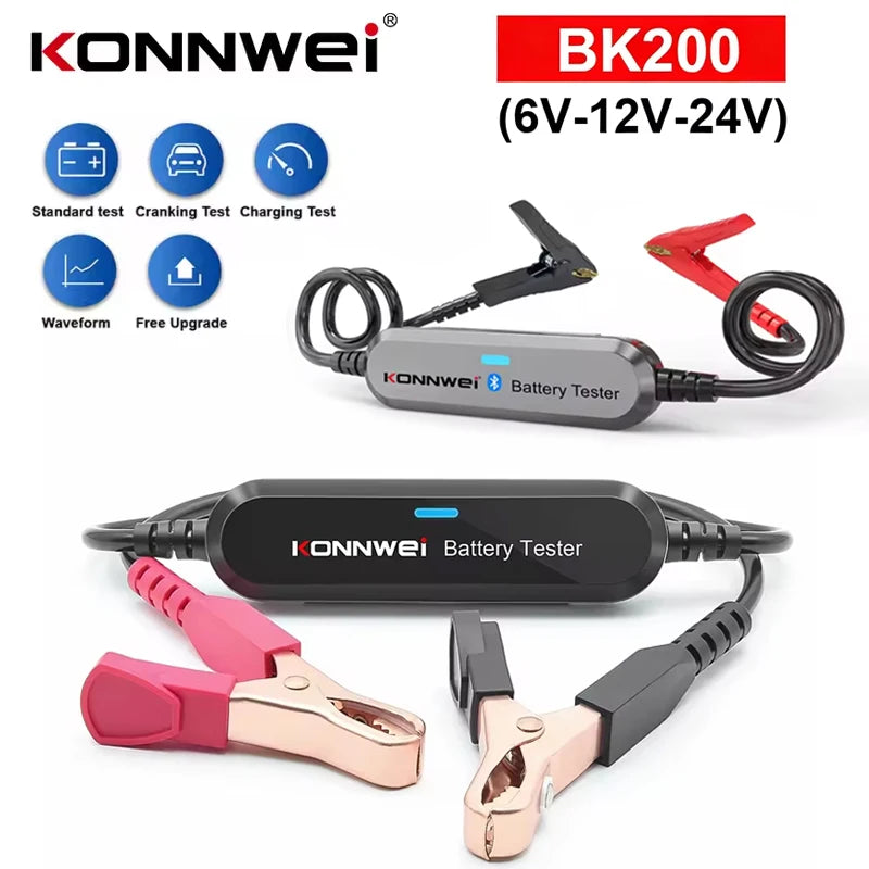 KONNWEI BK200 Preizkuševalec avtomobilskih akumulatorjev z Bluetooth 5.0, 6V/12V/24V, 2000 CCA