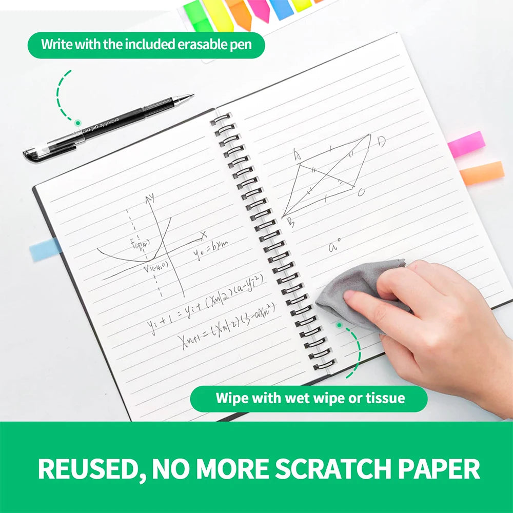 Reusable Notebook with Cloud Storage - Erasable, Waterproof, Smart Diary in A4/A5/A6