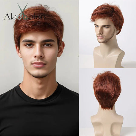 Short Copper Red Pixie Cut Wig for Men - Synthetic Heat-Resistant Cosplay and Daily Use
