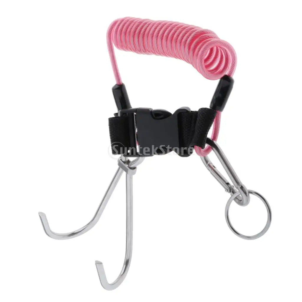 Diving Reef Hook Spiral Coil Lanyard &ndash; Stainless Coil Strap Type B Pink