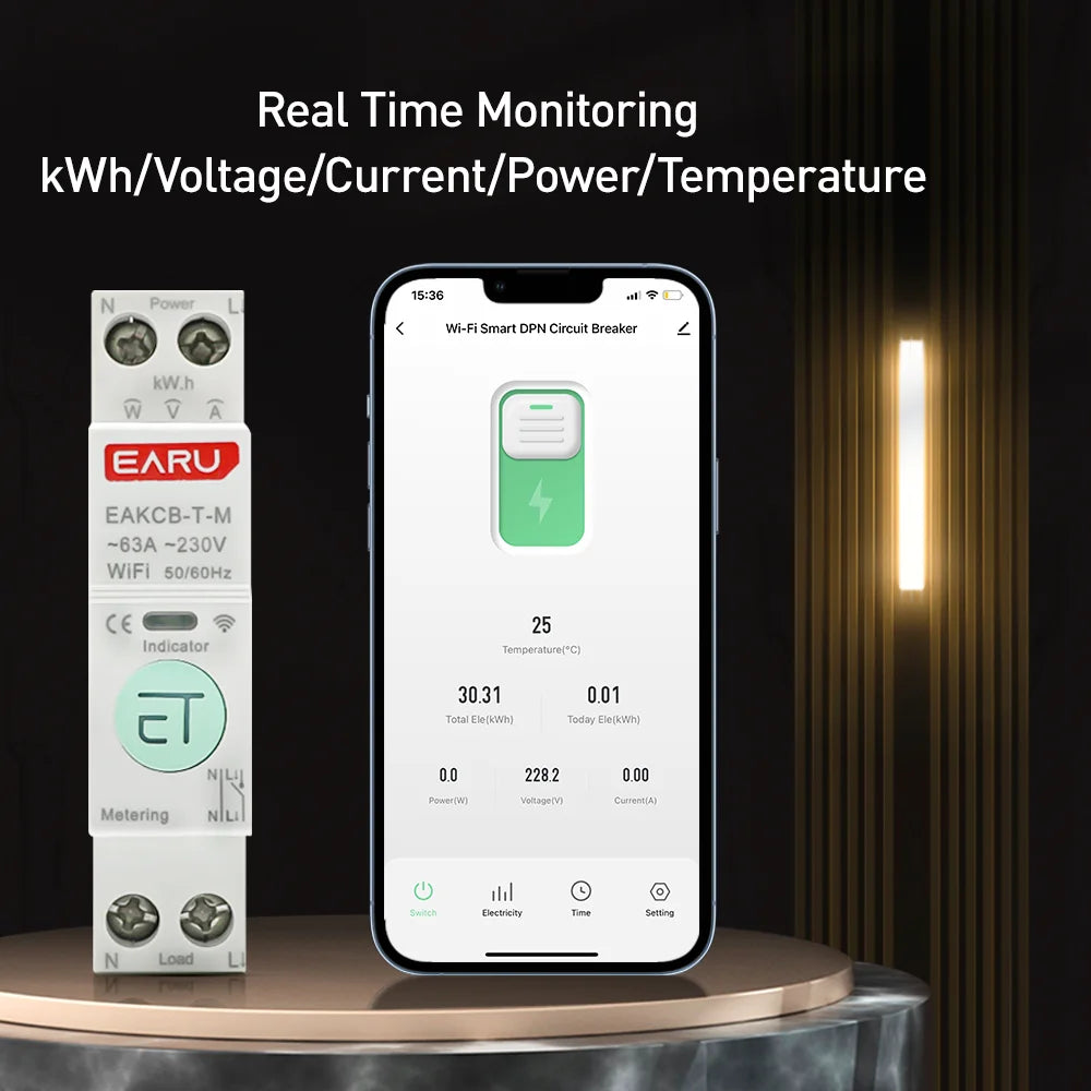 Tuya WiFi Zigbee Smart Circuit Breaker 1P+N 63A with Energy Monitoring and Voice Control