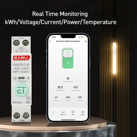 Tuya WiFi Zigbee Smart Circuit Breaker 1P+N 63A with Energy Monitoring and Voice Control