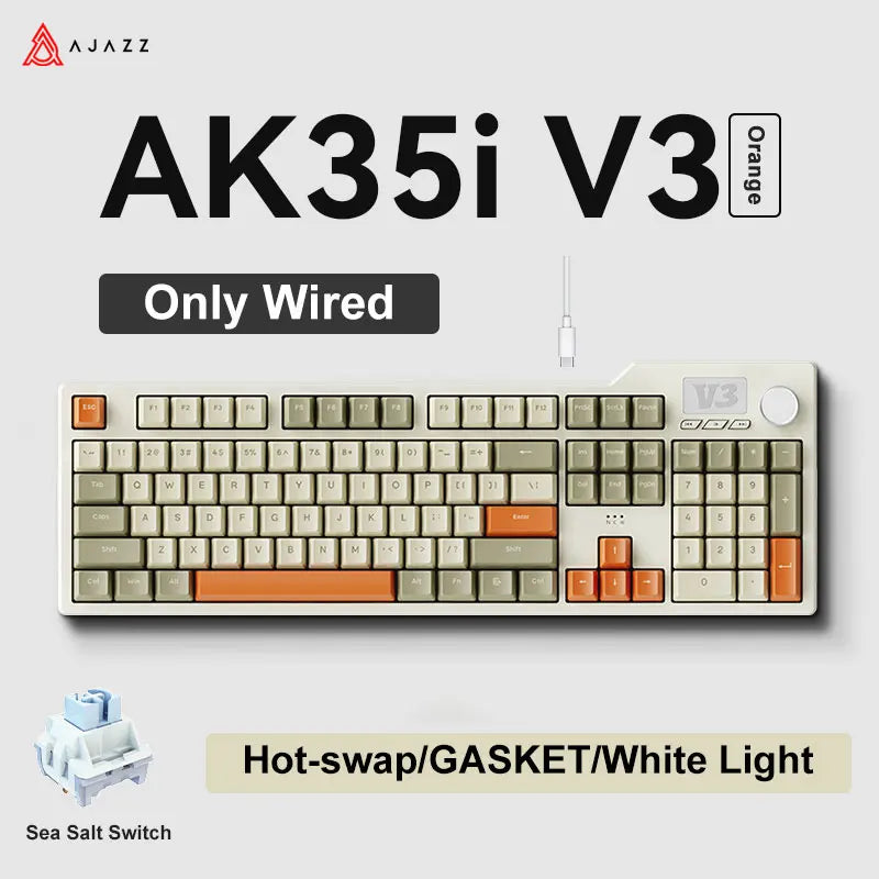 Ajazz AK35I V3 MAX Keyboard &ndash; Tri-Mode Connectivity Wired-Orange-SeaSalt