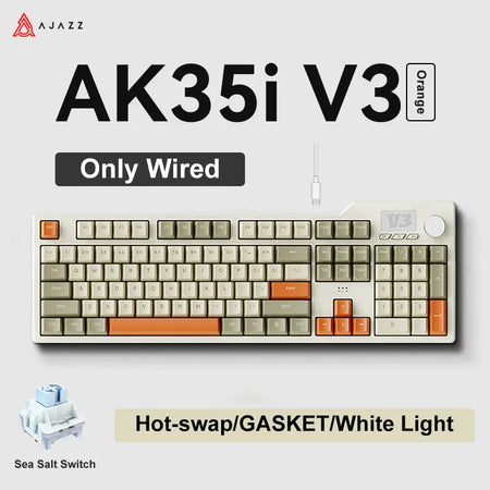 Ajazz AK35I V3 MAX Keyboard &ndash; Tri-Mode Connectivity Wired-Orange-SeaSalt