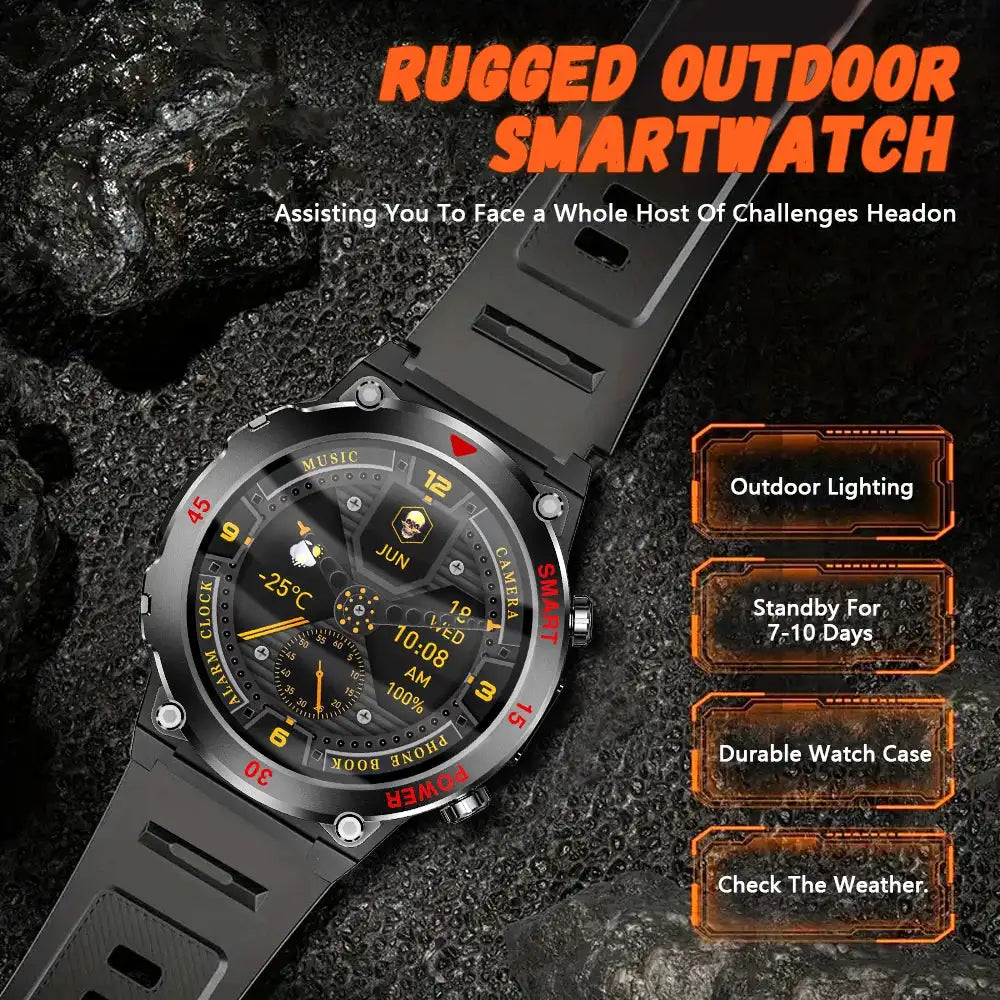 LAXASFIT Outdoor Smartwatch LED Flashlight Bluetooth