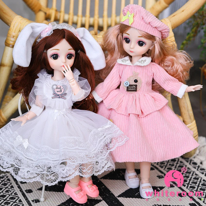 New 30cm BJD Doll Toy For Girls Children Retro Classic Wedding Dress Lolita Noble Rabbit Girl Holiday Birthday Gift Long Hair