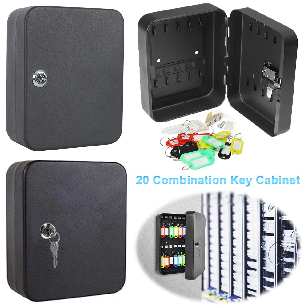 Combination Key Cabinet 20 Key Hooks &ndash; Wall Mount Lock Box with Key Lock