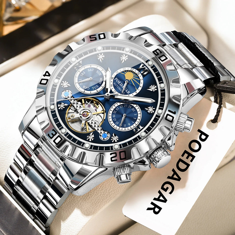 Holle Tourbillon Automatische Herenhorloge, RVS, Doos Inbegrepen, Poedagar