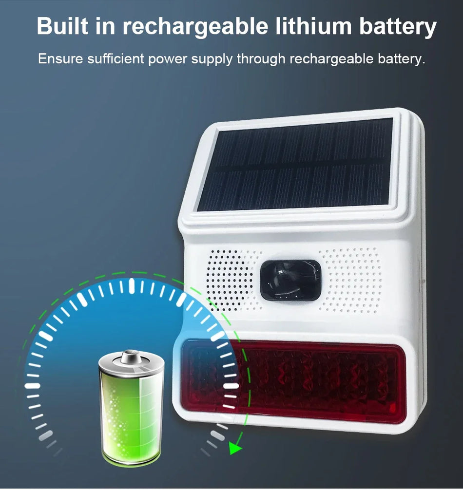 CPVAN Wireless Outdoor Solar Siren with 110dB Alarm, Waterproof, Built-in Battery